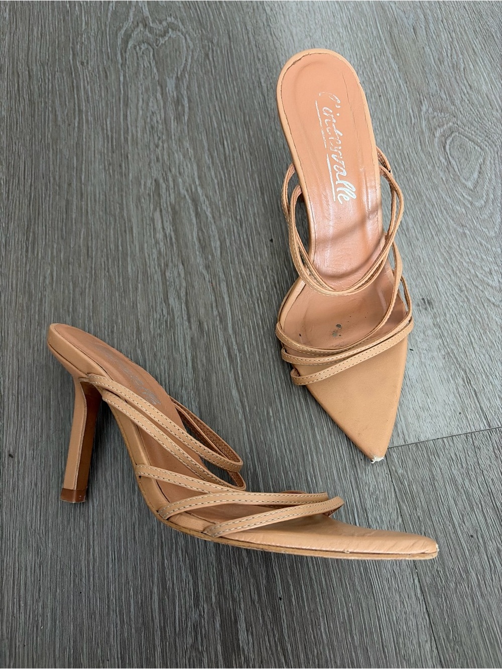 L’intervalle Tan Strappy‎ Pointed-Toe Heeled Sandals